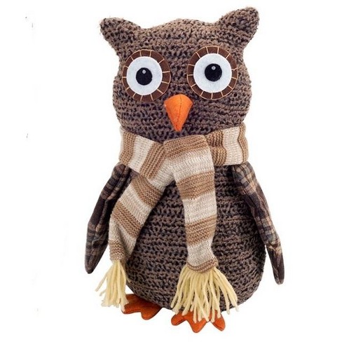 Melrose 12 25 Brown And Beige Plush Plaid Owl Christmas Tabletop