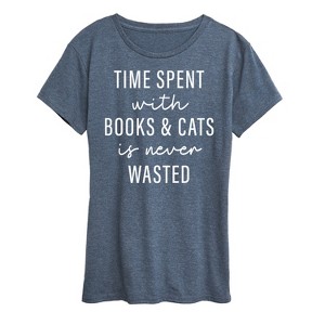 Women's - Instant Message - Time Spent With Books Cats Short Sleeve Graphic T-Shirt - 1 of 4