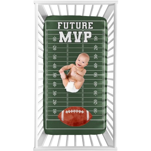 Sweet Jojo Designs Boy Photo Op Fitted Crib Sheet Football Green White and Brown - image 1 of 4