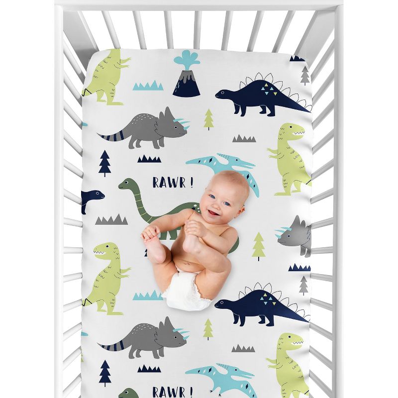 Sweet Jojo Designs Boy Fitted Crib Sheets Set Mod Dinosaur Blue and Green 2pc, 6 of 8