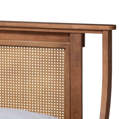 Jamila Walnut Brown King Wood and Rattan Platform Bed