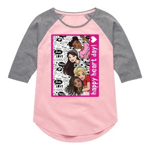 Girls' - Barbie - Happy Heart Day Shirt Tail Raglan Graphic T-shirt - 1 of 3
