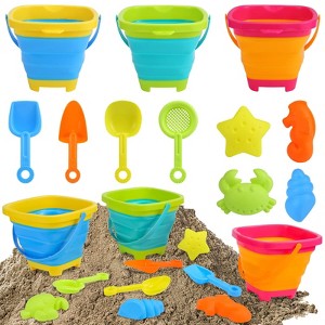 Beach Toys for Kids, Silicone Collapsible Foldable Beach Bucket Travel Beach Toys for Summer Outdoor Camping and Fishing Tub for Toddlers Boys Girls - 1 of 4