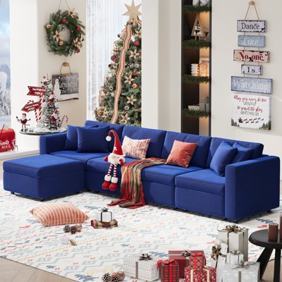 Buenhomino Modern DIY Sectional Sofa, Modular Sectional Couches for Living Room，Dark Blue Velvet
