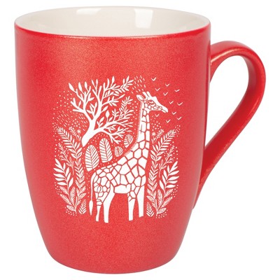 Elanze Designs 10 Ounce Metallic Finish New Bone China Tea Coffee Cup Mug� Crimson Red Floral Safari Giraffe