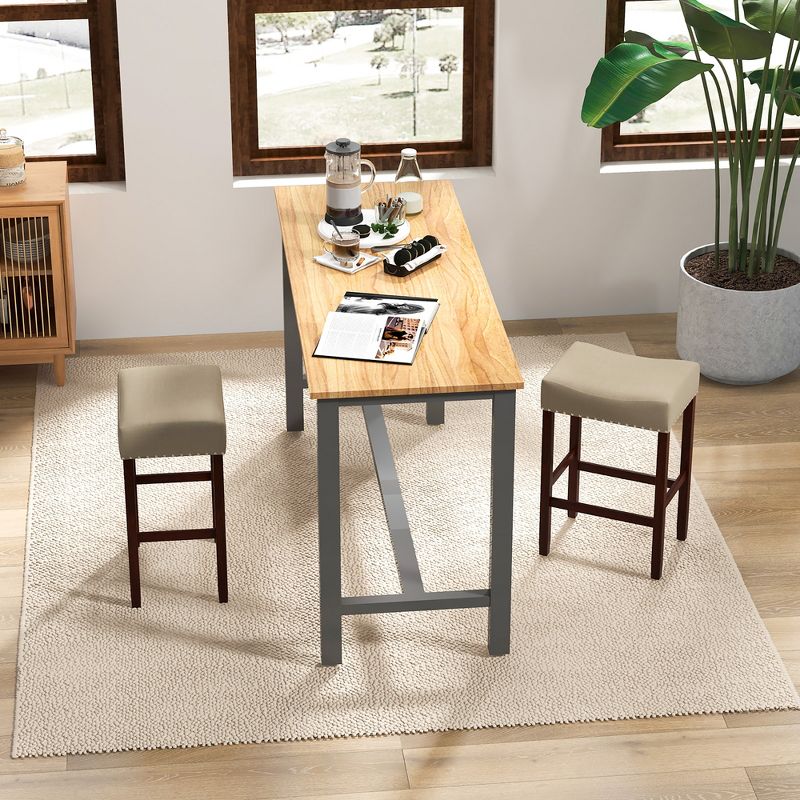 Costway Set of 2 Bar Stools Counter Height Saddle Kitchen Chairs with Wooden Legs, 2 of 11