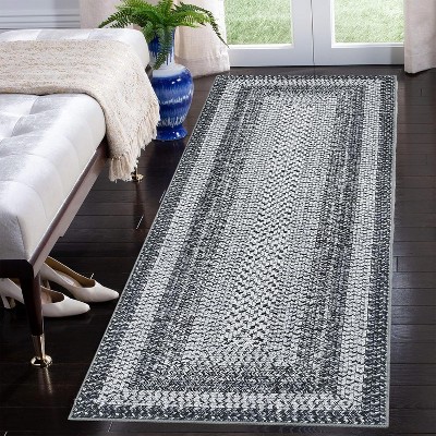 Grey/Blue Washable Runner Rug, Non-Slip Modern Hallway Carpet, Stain Resistant Low Pile Mat for Living Room, Bedroom, Kitchen