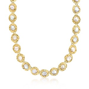 Ross-Simons 10x12mm Bezel-Set Cultured Baroque Pearl Disc Necklace in 18kt Gold Over Sterling - 1 of 4