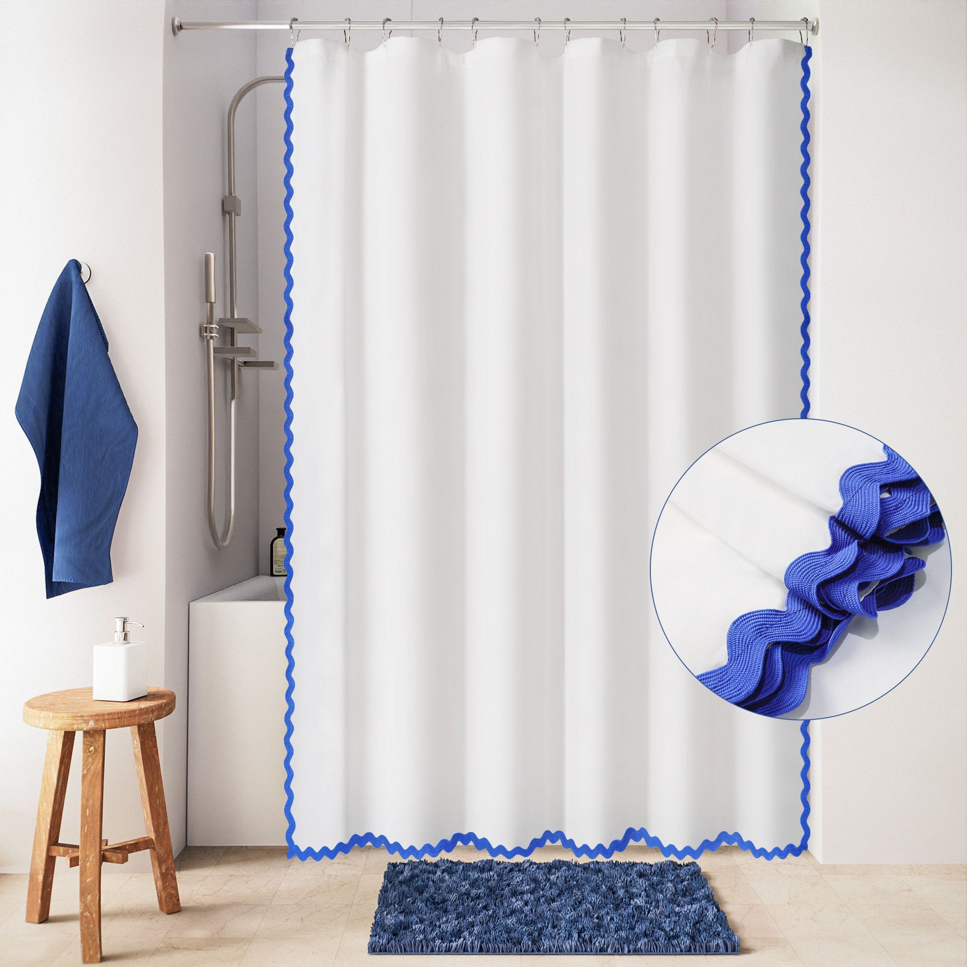 Scalloped Woven Fabric Shower Curtain