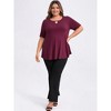 Women's Plus Size Keyhole V Neck Short Sleeve Swing Casual Knit Blouses - GRACE & GRANDEUR - 2 of 4