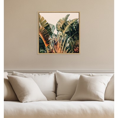 Natural Framed Tropical Botanical Canvas Print, 22x22