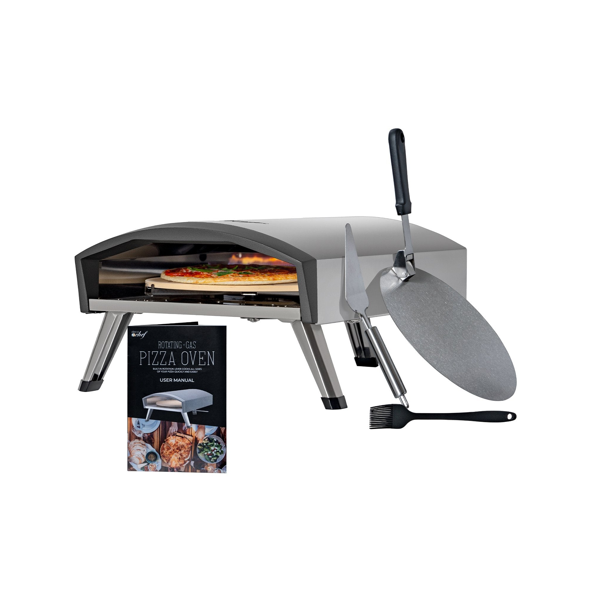 Deco Chef Outdoor Gas Pizza Oven, Portable Design, Self-Rotating Baking Stone, Stainless