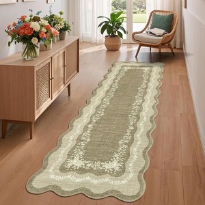 Washable Scalloped Area Rug, Non Slip Low Pile Floor Carpet, Indoor Foldable Bath Mat for Bedroom Hallway Kitchen Entryway Living Room - 1 of 4