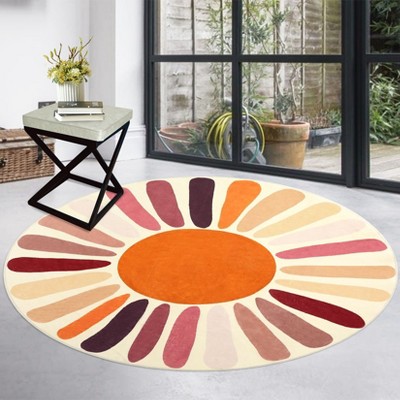 Cute Machine Washable Rugs Sunburst Area Rug Modern Non-Slip Rugs for Bedrooms Colorful Soft Carpet for Kids