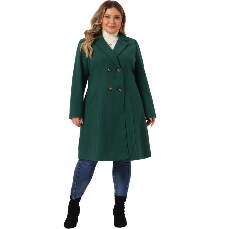Agnes Orinda Women's Plus Size Fashion Notched Lapel Double Breasted Pea Coats, 3 of 6