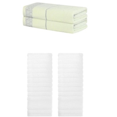 REGALWOVEN Bathroom Gym SPA Cotton Soft Absorbent Bath Hands Towel Set 2 Pcs