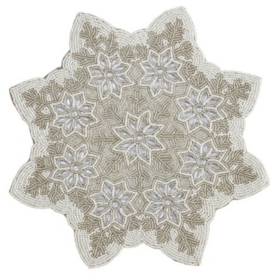 Saro Lifestyle Beaded Snowflake Placemat, 14" Round, White (Set of 4)