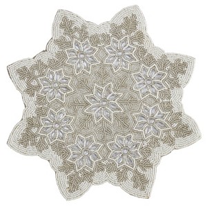 Saro Lifestyle Beaded Snowflake Placemat, 14" Round, White (Set of 4) - 1 of 4