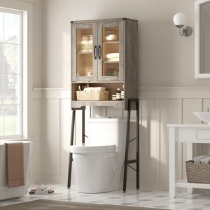 Over The Toilet Storage Cabinet with Tempered Glass Doors, Tall Freestanding Shelf/Rack - 1 of 4