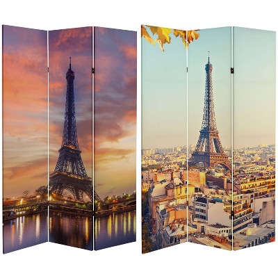 6" Double Sided Eiffel Tower Sunset Canvas Room Divider Blue/Pink - Oriental Furniture