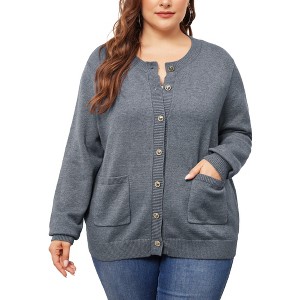 Agnes Orinda Women's Plus Size Classic Long Sleeve Knit Casual Front Button Down Cardigan - 1 of 4