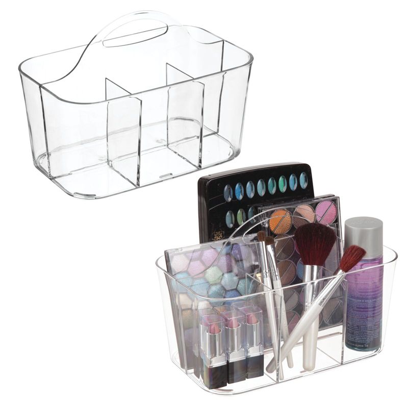 mDesign Small Plastic Divided Cosmetic Storage Organizer Caddy, 2 Pack - Clear, 1 of 10