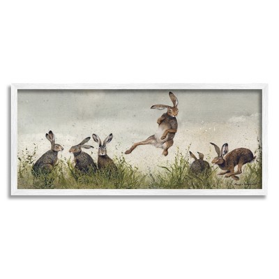 Stupell Industries Jumping Hares in Wild Framed Giclee Art