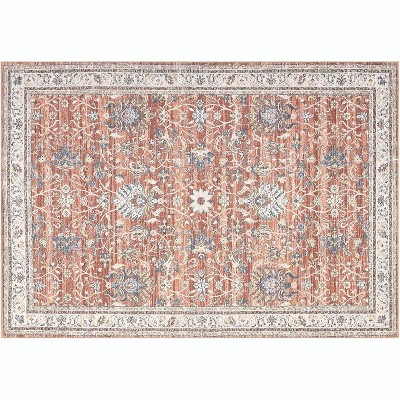 Washable Area Rug - Vintage Oriental Carpet, Soft Faux Wool, Non-Slip Stain Resistant for Kitchen, Living Room, Bedroom, Office