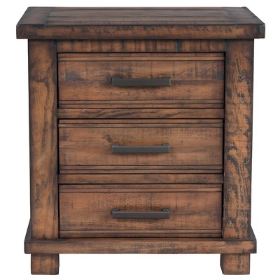 Rustic 3-Drawer Reclaimed Solid Wood Farmhouse Nightstand Bedroom Living Room