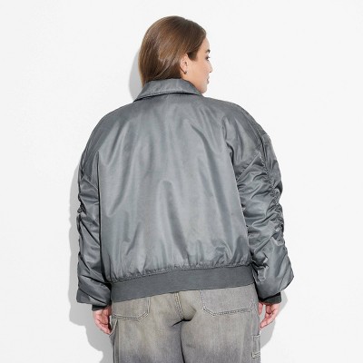 Женские куртки Wild Fable Women's Washed Nylon Bomber Jacket - Wild Fable™ Teal Blue 2X: Loose Fit, Rib Cuffs, Front Pockets — фото 3