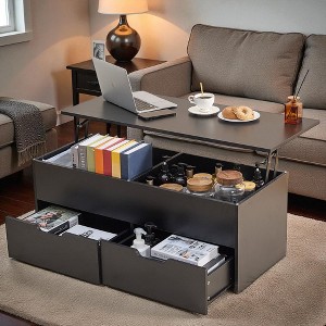 Mshliw Lift-Top Coffee Table with Hidden Storage Compartment and 2 Drawers, Dining Table, Sofa Table, Adjustable Center Table for Living Room - 1 of 4