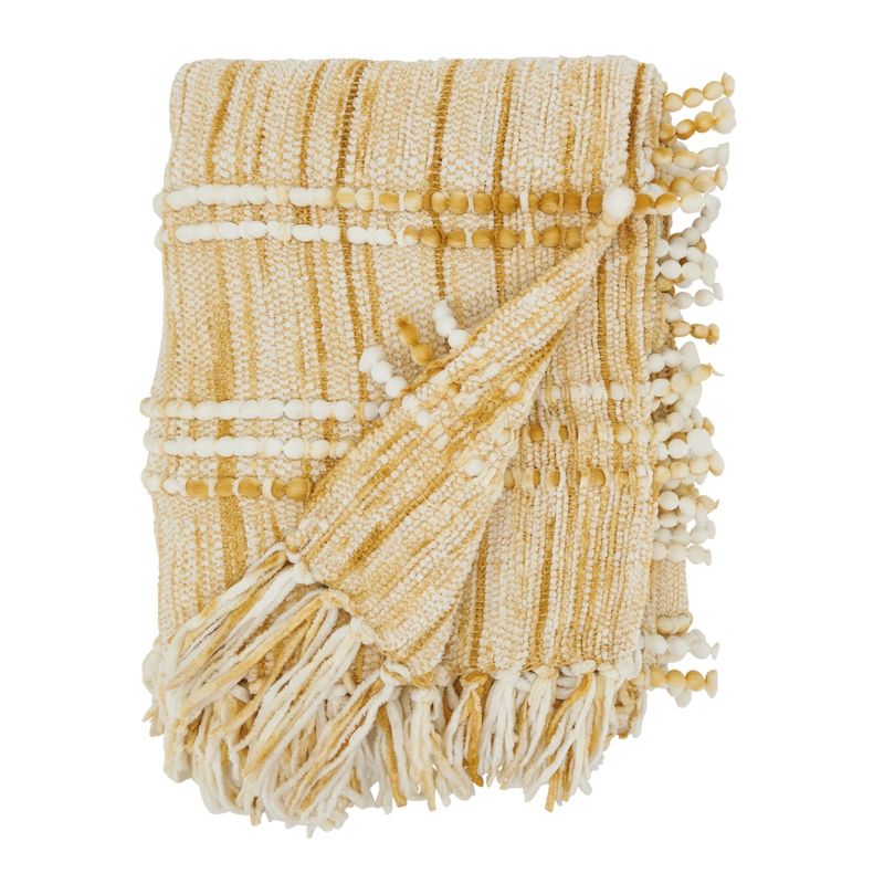 Saro Lifestyle Rustic Fringed Striped Throw, Gold, 50"x60", 2 of 4