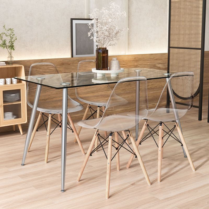 Costway 5 PCS Dining Table Set 51'' Modern Rectangular Glass Table & 4 Chairs Kitchen, 4 of 8