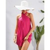 Womens Satin Halter Dress Sleeveless Tie Back Summer Dress V Neck Back Elastic Basic Mini Dress for Going Out, Club Dress Cocktail Dress - 3 of 4