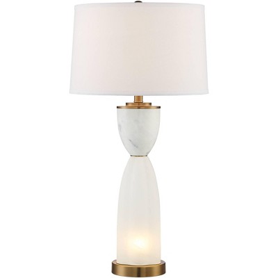 Possini Euro Design Newman Modern Table Lamp 31 1/4" Tall White Glass with Night Light LED Off White Hourglass for Bedroom Living Room Bedside Office
