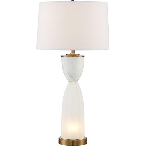 Possini Euro Design Newman Modern Table Lamp 31 1/4" Tall White Glass with Night Light LED Off White Hourglass for Bedroom Living Room Bedside Office - 1 of 4