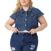 Agnes Orinda Women's Plus Size Denim Y2K Button Down Short Sleeve Cropped Jean Vest - 2 of 4