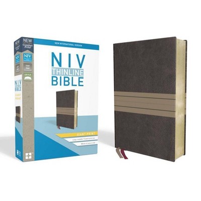 NIV, Thinline Bible, Giant Print, Imitation Leather, Brown/Tan, Red Letter Edition - Large Print by  Zondervan (Leather Bound)