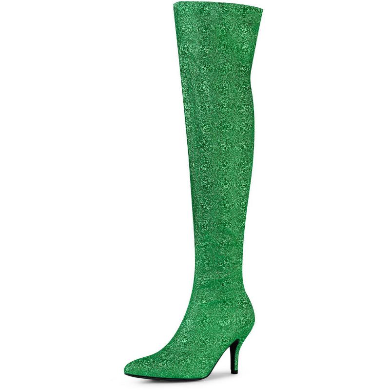 Allegra K Women's Glitter Pointed Toe Stiletto Heel Over the Knee High Boots, 1 of 7