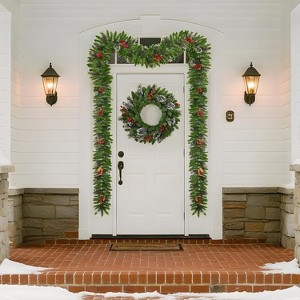 Christmas Wreath and Garland Set of 6, PreLit LED Artificial Christmas Décor,One Xmas Wreath and Arc Garland, 2 PCS of Garlands and Teardrop Garlands - 1 of 4