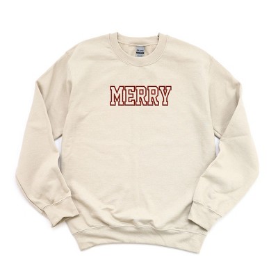 Simply Sage Market Women's Graphic Sweatshirt Embroidered Merry -Red Ink