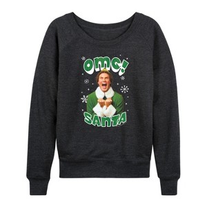 Women's - ELF - Buddy OMG Santa Lightweight French Terry Wide Neck Long Sleeve Shirt - 1 of 4