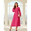 INSPIRE CHIC Women's Elegant Frilled Crewneck Midi Long Sleeve Pleated A-Line Flowy Dress with Pockets - 3 of 4