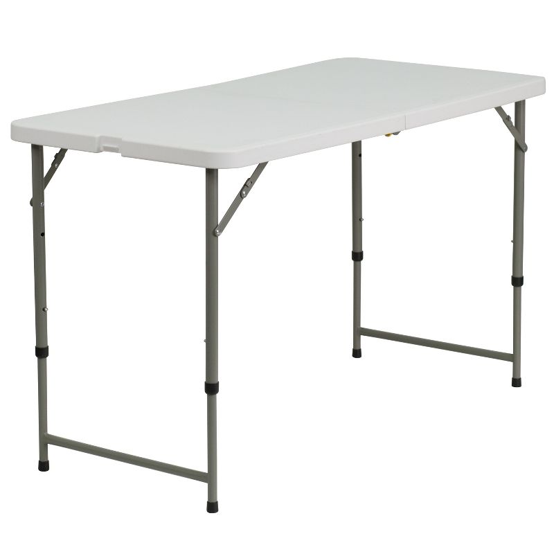 Emma and Oliver 4-Foot Height Adjustable Bi-Fold White Plastic Folding Table w/ Handle, 1 of 6