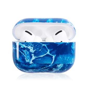 Insten Case Compatible with AirPods Pro - Soft Glossy Marble Skin Cover, Sea Blue