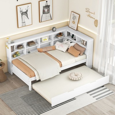 NicBex Twin Sized Daybed Morden 86.9" Daybed with Storage, Twin Day bed with Trundle, Storage Cabinets and USB Ports for Apartment