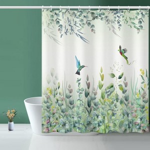 Aoibox Green Leaf Shower Curtain with Emerald Bird Mint Green Design, Hummingbird Water Resistant Fabric for Bathroom Decor - 1 of 4