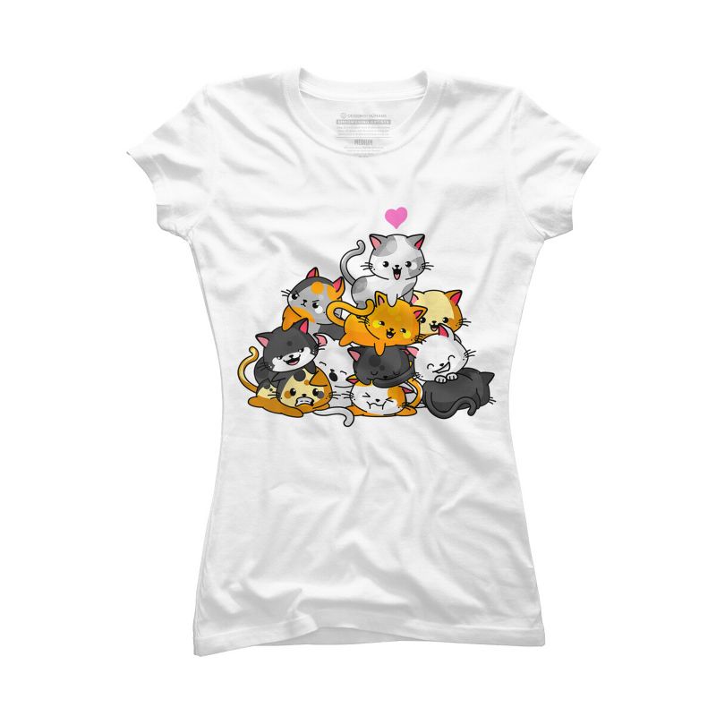 Junior's Design By Humans Cat Cute Pile Cats Anime Kawaii Neko Gift Women Girls By MiuMiuShop T-Shirt, 1 of 4