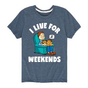 Boys' - Garfield - I Live For Weekends Short Sleeve Graphic T-Shirt - 1 of 4
