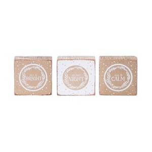 Transpac MDF Small Metallic Block Decor Set of 3 Christmas Home Decorations Freestanding Signs Wood - 1 of 1